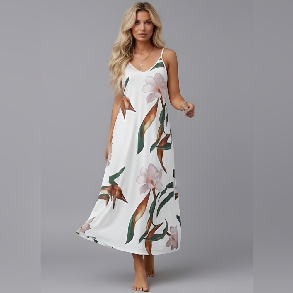 Boho Floral Cami Dress White - Picture 1 of 9